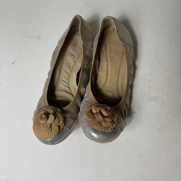 Michelle D Leather glitzy gold metallic flats SZ10 - Picture 2 of 8